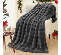 CURECURE Heated Blanket Electric Throw 150x200cm, Extra Large 3D Bubble Faux Rabbit Fur & Flannel, 4 Heat Settings & 10H Timer Auto Off, Machine Washable Oversize Electric Blanket for Bed Sofa, Gray