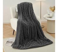 CURECURE Heated Throw Blanket Electric Extra Long 180cms, Luxury Faux Fur & Fleece Electric Over Blanket for Sofa Bed, Overheat Protection, 4 Heat Levels, 10H Auto-Off, Machine Washable, Grey