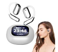 Curetoaway Open Ear Earbuds, True Powerful Bluetooth 5.4 Open Ear Earbuds, Ipx5 Waterproof, with Led Display, Multiple Modes for Versatile Use, for Running, Gym, Travel Business Learning (SILVER)