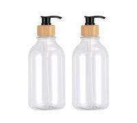 curfair Natural Bamboo Pump Dispenser Reusable Clear Bottle 2pcs 16 Oz Soap Set with Rust-proof Leak-free Bpa-free Refillable Plastic Dispensing Bottles for Black