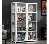 Curio Cabinet with Glass Doors, Natural Bamboo Frame, Double Door Design, Dustproof Display Cabinet for Convenient Storage, Easy to Clean