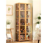 Curio Cabinets With Glass Doors Glass Display Cabinet Curio Cabinet Display Cabinet Natural Bamboo Frame, Safe And Healthy, Double Door Design For Convenient Storage, Sealed(Size:62*160cm,Color:oak)