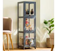 Curio Display Cabinet, Acrylic Display Case for Collectibles, Bamboo Construction, Modern Minimalist Floor Standing Design