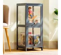 Curio Display Cabinet, Acrylic Display Case Glass Display, Natural Bamboo Display Cases For Collectibles, Modern Minimalist Flip Door Display Case Curio Cabinet Floor Standing Bookshelf