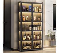 Curio Display Cabinet with Acrylic Double Doors, Display Cabinet Corner for Collectibles, Transparent Figures Display Case Floor Standing Showcase,Bamboo Storage Cabinet 62×33×162cm(5 Tier)-Black