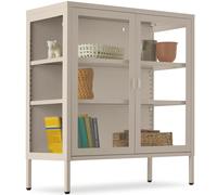 Curio Display Cabinet with Metal Shelves and Glass Doors 80cm x 37cm x 91cm