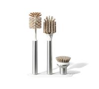 Curio Home Goods Ionic Brush Set, Magnetized to Stand Upright, Stainless Steel with Replaceable Heads, Silver