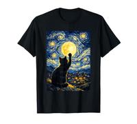 Curioius Black Cat Van Gogh Starry Night Reaching The Moon T-Shirt