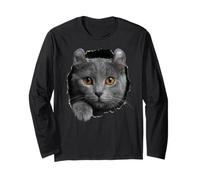 Curious American Curl Cat Peeking Through Long Sleeve T-Shirt