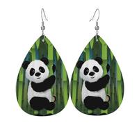 Curious Baby Panda Print Leather Dangle Earrings for Women - Lightweight Teardrop Fashion Statement Earrings