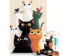 Curious Cat Crew Jigsaw Puzzles1000 Pieces Leisure Game Smooth Connection Fun Activity Night Activity (38x26cm)