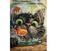 Curious Cat Fish Jigsaw Puzzles 1000 Pieces for Adults -Challenging Funny Kitten Terrified Fish Art, Premium Matte Finish, 27.56 x 19.68 Inches, Perfect for Game Nights
