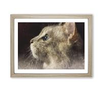 Curious Cat Painting Modern Art Framed Wall Art Print, Ready to Hang Picture for Living Room Bedroom Home Office Décor, Oak A2 (64 x 46 cm)