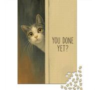 Curious Cat Peeking Bathroom 1000 Piece Puzzle for Pet Lover Decor, 38x26cm/1000pcs