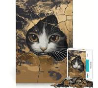 Curious Cat Peeking Through Crack 1000 Piece Jigsaws for Adults Puzzle Decompress Tight Joint Fun Challenge Art Decor (38x52cm)