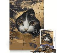 Curious Cat Peeking Through Crack 1000 Piece Jigsaws for Adults Puzzle Decompress Tight Joint Fun Challenge Art Decor (38x52cm)