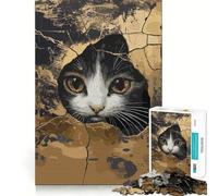 Curious Cat Peeking Through Crack Puzzles for Teenagers 1000 Pieces Home Play Tension Relief Home Activity Nice Art (50x75cm)