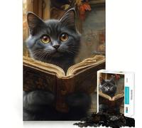Curious Cat Reading 1000 Piece Jigsaw Puzzle for Teenagers Mental Boost Bright Print Fun Challenge Birthday Art Gift (38x26cm)