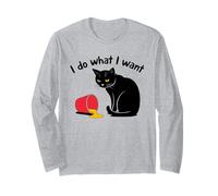Curious Cat Silhouette with Spilled Paint Bucket Humor Long Sleeve T-Shirt
