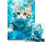 Curious Cat Underwater Art Jigsaw Puzzles 1000 Pieces for Teenagers Home Play Vivid Hue Home Fun Furniture Decor (50x75cm)