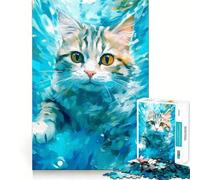 Curious Cat Underwater Art Teenager Jigsaw Puzzles 1000 Pieces Brain Teaser Smooth Cut Family Pastime Festive Gift (38x26cm)
