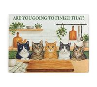 Curious Cats Glass Worktop Protector - Novelty Kitchen Décor Gift Non-Slip Large Chopping Board (15" x 11")
