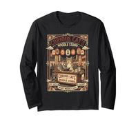 Curious Cat's Noodle Stand Night Market Cat Ramen Design Long Sleeve T-Shirt