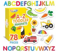 Curious Columbus Magnetic Objects and Letters. Set of 78 Foam Magnets Including 52 Pictures and 26 Uppercase Alphabet Magnets from A-Z. Educational Toy for Preschool Learning