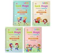 Curious Crafts 4Pcs English Version Magic Practice Copybook,Magic Calligraphy That Can Be Reused Handwriting Copybook Set for Kid Calligraphic Letter Writing