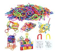 Curious Crafts Construction Building Blocks 240 pieces Smart Bar Set Assembling 3D Puzzle Toys Kit with Interlocking Sticks Geometry Intelligent Learning Education Toys with Toy Storage Bag