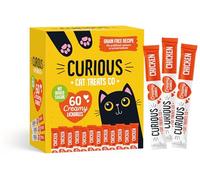 CURIOUS Creamy Cat Treats, 60 Pouches of Puree Food Topper, Cat Yogurt, Lickable, Natural & Grain-Free, Soft & Creamy Cat Treat, Chicken flavor - 15g x 60pk