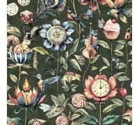 Curious Creatures Eclectic Hand-Drawn Style Animals and Objects Wallpaper Perfect for Restrooms, Feature Walls, Hallways in Emeral Green Holden 13921