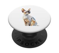 Curious Devon Rex Cat Feline Art Design PopSockets Adhesive PopGrip