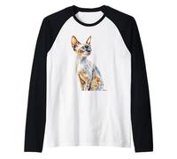 Curious Devon Rex Cat Feline Art Design Raglan Baseball Tee