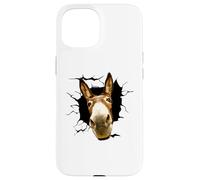 Curious Donkey Head in Black Cracked Hole Funny Donkey Face Case for iPhone 15