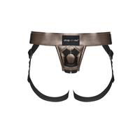 Curious Faux Leather Harness - Adjustable Strap-On Harness with Double Silicone Rings, Comfortable Fit XS-XXL, Versatile Belts & Handcuff Option - Timeless Design in Bronze & Metallic Colors