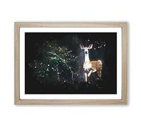 Curious Fawn Paint Splash Framed Print | A2 Oak Framed Wall Art | Ready to Hang | Modern Nature Picture | Living Room Bedroom Lounge Office