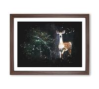 Curious Fawn Paint Splash Modern Art Framed Wall Art Print, Ready to Hang Picture for Living Room Bedroom Home Office Décor, Walnut A2 (64 x 46 cm)