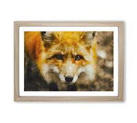 Curious Fox Painting Framed Print | A2 Oak Framed Wall Art | Ready to Hang | Modern Animal Picture | Living Room Bedroom Lounge Office
