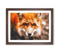 Curious Fox Painting Modern Art Framed Print | A3 Walnut Framed Wall Art | Ready to Hang | Modern Animal Picture | Living Room Bedroom Lounge Office