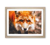 Curious Fox Painting Modern Art Framed Print | A4 Oak Framed Wall Art | Ready to Hang | Modern Animal Picture | Living Room Bedroom Lounge Office