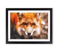 Curious Fox Painting Modern Art Framed Wall Art Print, Ready to Hang Picture for Living Room Bedroom Home Office Décor, Black A4 (34 x 25 cm)