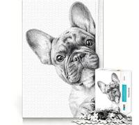 Curious French Bulldog Pen And Ink 1000 Piece Jigsaws for Adults Puzzle Mental Boost Clear Print Fun Challenge Great Gift (38x26cm)
