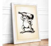 Curious Frog with Spyglass Retro Framed Wall Art Print A1 White