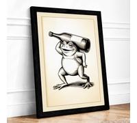 Curious Frog with Spyglass Retro Framed Wall Art Print A2 Black