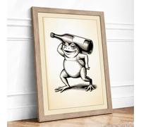 Curious Frog with Spyglass Retro Framed Wall Art Print A2 Oak