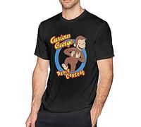 Curious George Men's Pure Cotton Short-Sleeved T-Shirt Cool Tee Black