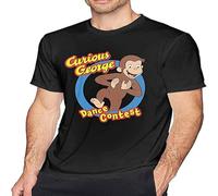 Curious George Men's Pure Cotton Short-Sleeved T-Shirt Cool Tee Black L