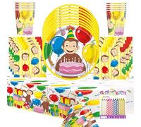 Curious George Party Supplies for 16 Dinner Set with Cups & Table Cover