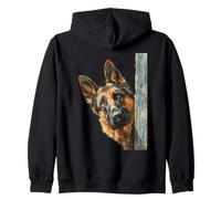 Curious German Shepherd Peeking Dog Art Zip Hoodie